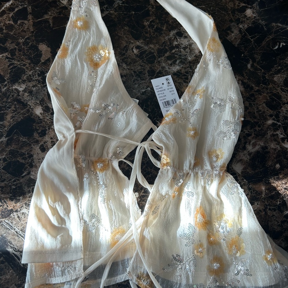 PacSun Cream Floral Sheer Blouse
